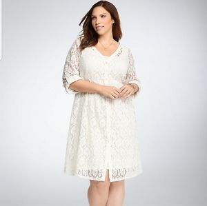 Torrid Cream Allover Lace Shirt Dress